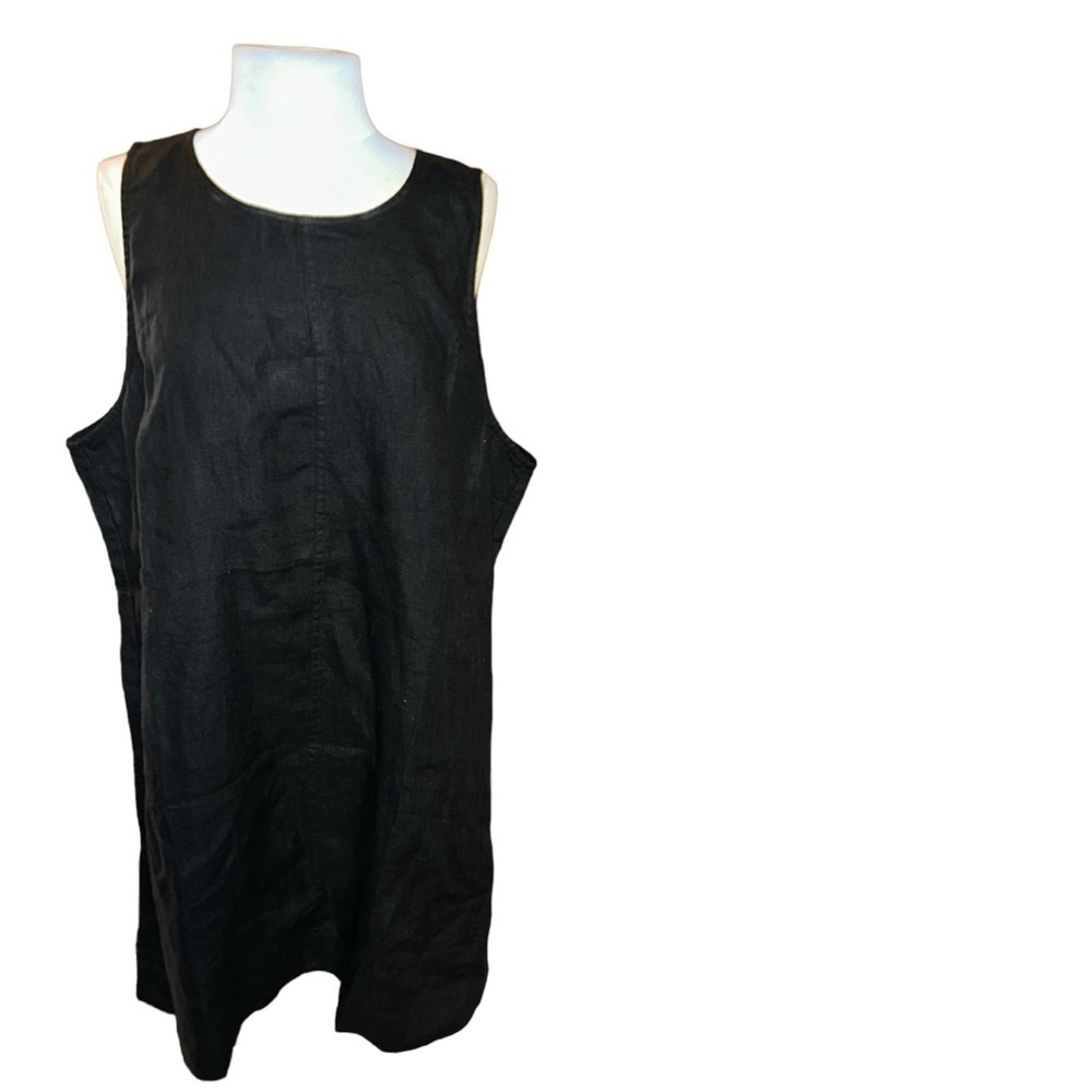 J.crew Button-back black 100% linen shift dress plus size XXL AY634